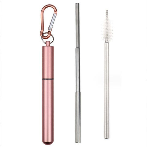 Foldable Collapsible Stainless Steel Straw Portable Reusable Kit with  Cleaning Brush and Box (FDA Approved)