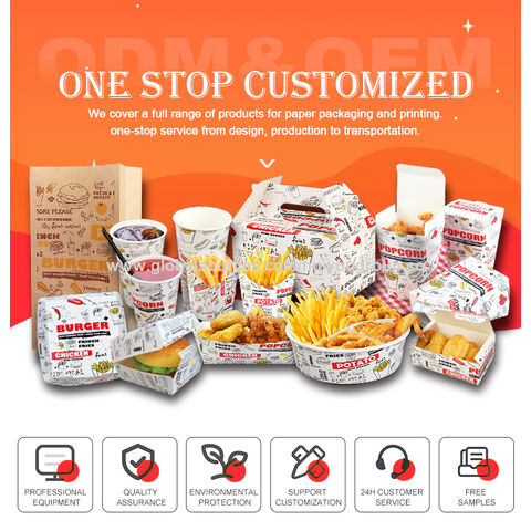 Cajas de papel para alimentos, cajas de cartón personalizadas para pollo frito, cajas desechables para llevar comida rápida caliente, embalaje para pollo frito con manos