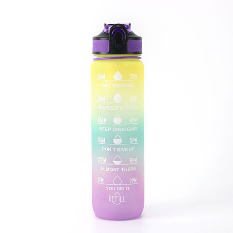 Botella de agua con sabor de 650 ml con pajita para beber más taza  reutilizable de agua (púrpura)