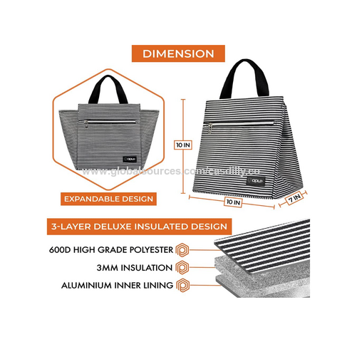 Lunch Bag for Women Insulated Lunch Box with Pockets Durable and Small  Lunch Tote Bag for Work and Picnic (White Stripe)