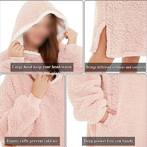 Women's Hoodie Blanket Men's Sweatshirt Oversized Hoodie With Two Pockets  Sherpa Fleece Hoodie Blanket Snuggle Super Soft Fluffy Warm Cozy Hoodie Blan