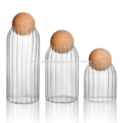 Candy Jar, Spherical Glass Food Storage Container With Cork Lids