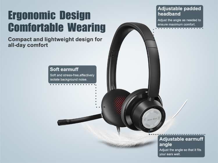 New bee USB Headset with Microphone for PC Computer Headset, Single Ear  Headset Noise Cancelling Mic, Call Center Wired Headset with 3.5mm/USB/Type  C