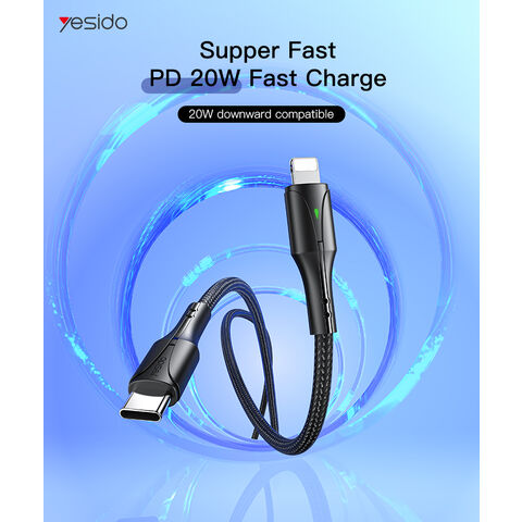 Cable al por mayor de carga rápida USB-C a 8 pines Tipo-C PD para iPhone, cable de carga sincronizada, cable de datos de carga PD de 20 W
