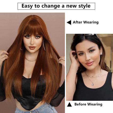 Wholesale Long Straight Ginger Wig With Bangs For Women Synthetic