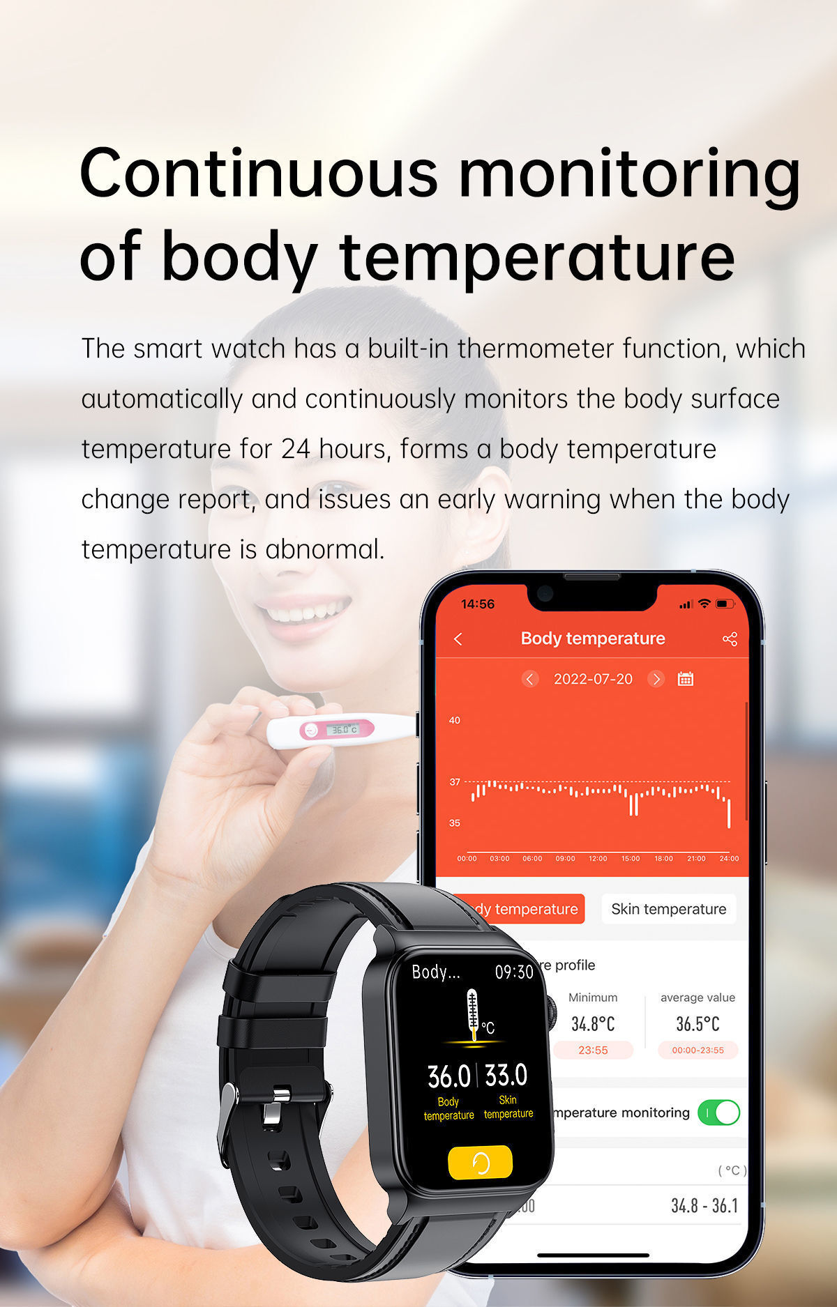 Body Temperature Sensor Smartwatch With Body Thermometer Findtime