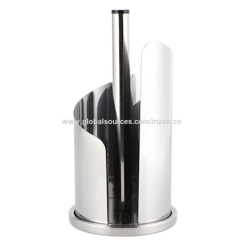 Industrial Black Metal Pipe Countertop Paper Towel Roll Holder with White Wood Base