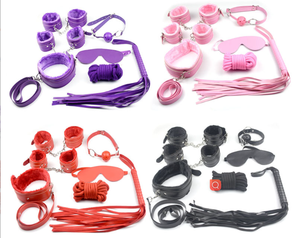 Factory Price 7pcs Sex Toy Portable Kit Sm Bdsm Game Collar Leash Blindfold Gag Cuffs For Couple 9765