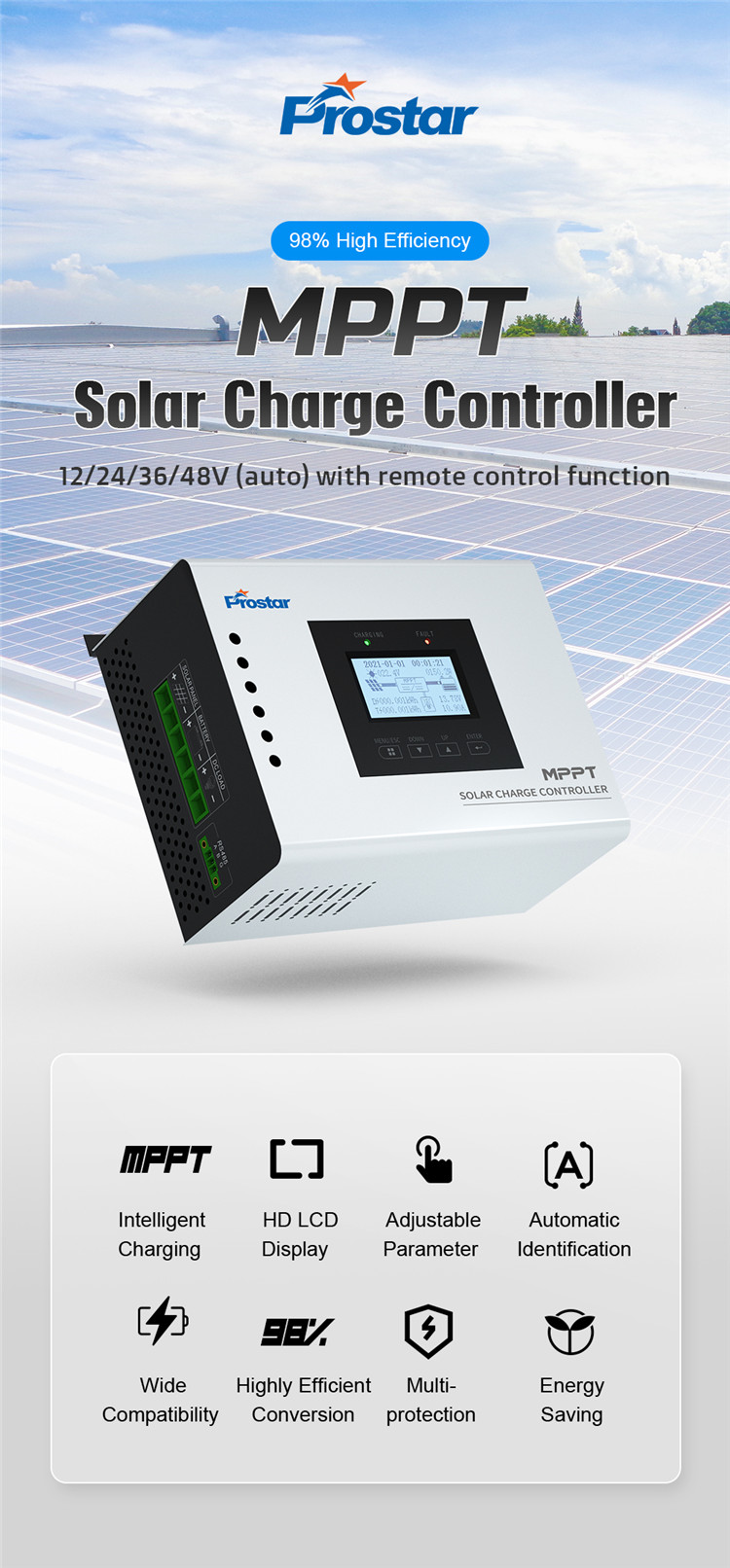 ECO-WORTHY 40A 60A MPPT Solar Charge Controller 12/24/36/48V for solar  panel kit