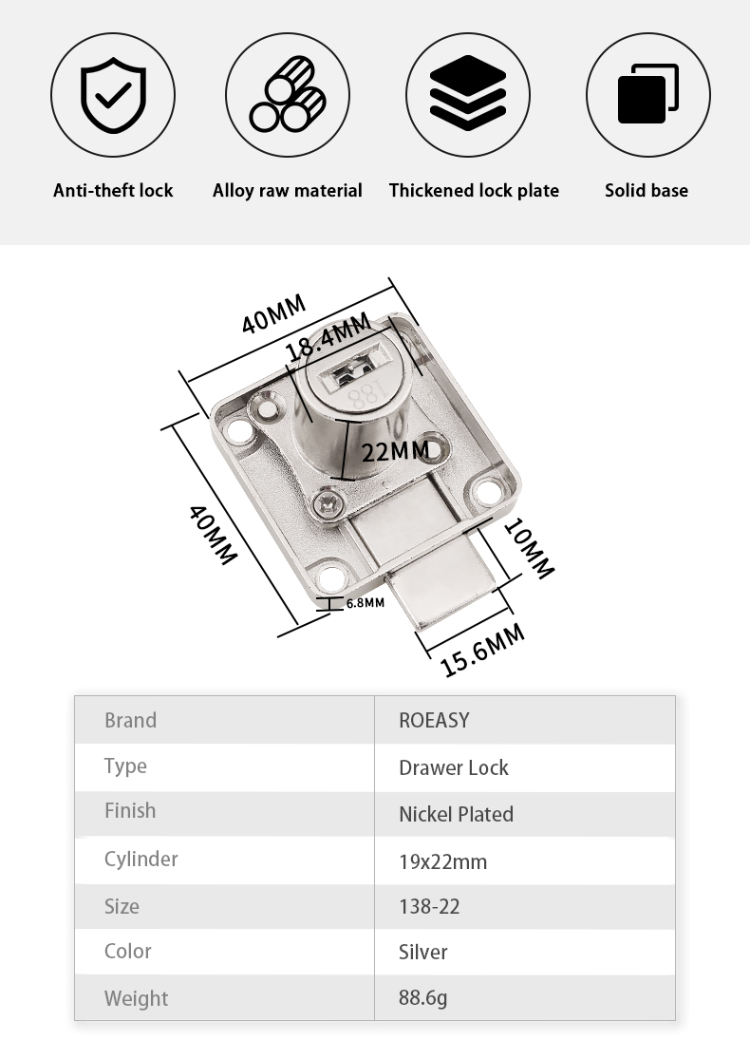 Roeasy Hot Sale Furniture Drawer Lock Zinc Alloy Desk Lock Drawer Brass  Computer Key Cylinder Size 22mm And 32mm For Office H - China Wholesale  Metal Cylinders For Physics $0.35 from Guangdong