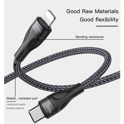 YESIDO 30CM PD Type-C vers Câble de données court USB C pour éclairage 12W