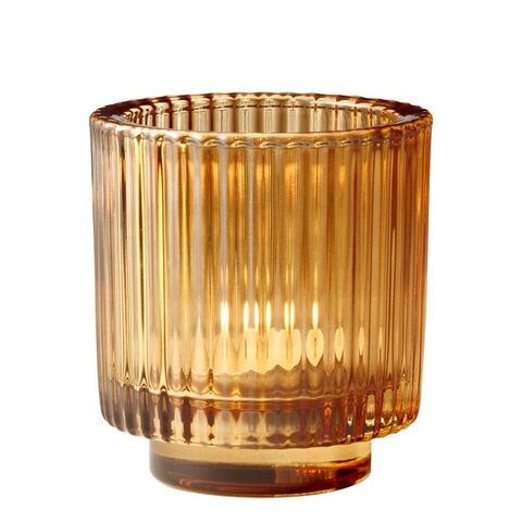 Kate Aspen Ribbed Amber-Colored Glass Votive Candle Holders (Set of 6)
