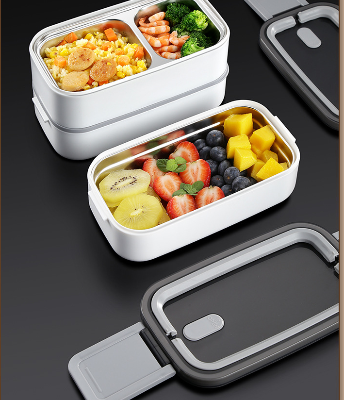 Portable Hermetic Lunch Box 2 Layer Grid Student Bento Box With Fork Spoon  Leakproof Microwavable Prevent Odor School