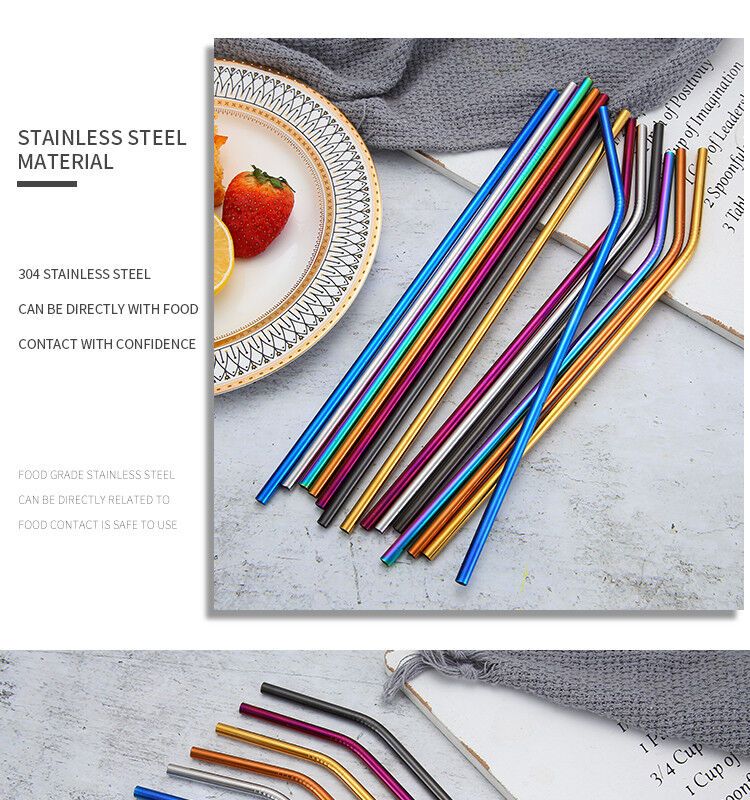 Food Grade 6mm 8mm Eco Friendly Straight Bent Reusable 18/8 Stainless ...