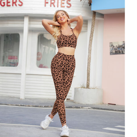 Conjunto de Yoga Leopardo para Mujer, Ropa de Gimnasio, Leggings de Cintura Alta, Traje para Fitness, Ropa Deportiva Femenina