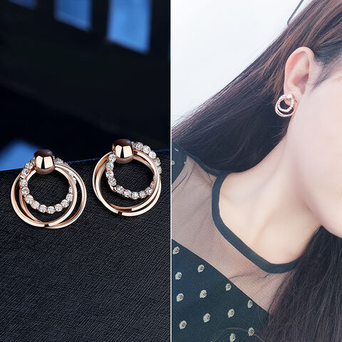Brincos de Prata e Ouro Rosa Femininos da Moda com Zircônia - Joias Atacado
