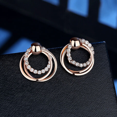 Brincos de Prata e Ouro Rosa Femininos da Moda com Zircônia - Joias Atacado