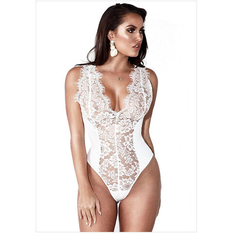 Sexy Dessous für den Sommer, nahtlose Bodys mit V-Ausschnitt, Spitze und Print für Damen