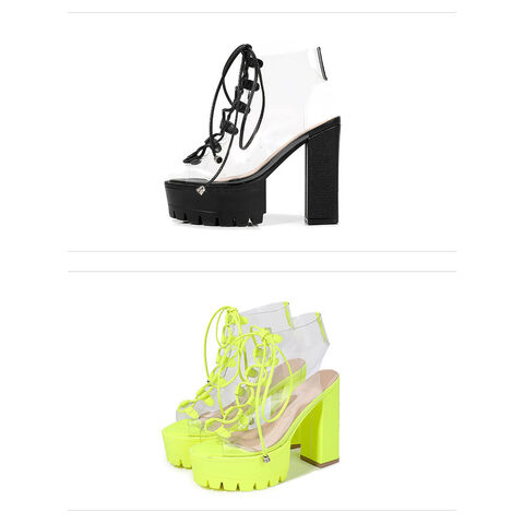 Bonbonfarbene, transparente PVC-Stiefel mit dicken Absätzen - Modische Schuhe im Großhandel