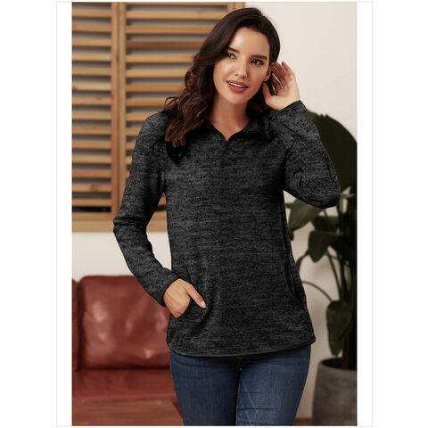 Damen Quarter Zip Sweatshirts Color Block Hoodies Langarm Pullover Top mit Taschen - Großhandel Damenbekleidung