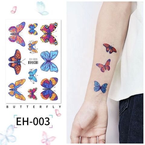 Borboleta flores tatuagem temporária adesivos para homens mulheres