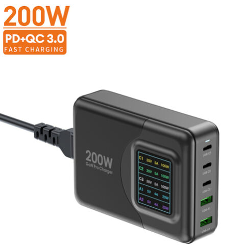 Vina 65W 200Watt 3A Chargeur USB Multiport avec Ports Interchangeables PD QC3.0 PPS - Chargeur Mural UK