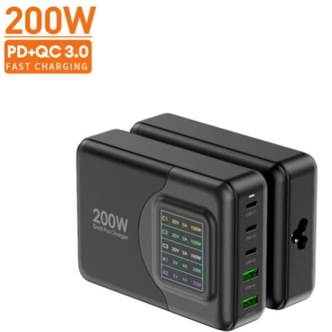 Vina 65W 200Watt 3A Chargeur USB Multiport avec Ports Interchangeables PD QC3.0 PPS - Chargeur Mural UK