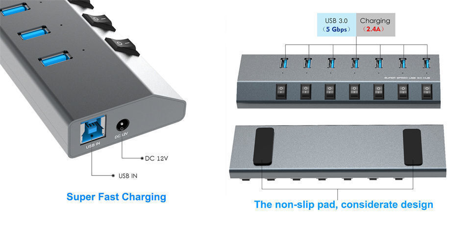 Hub USB Raidsonic 4 ports USB3.0 avec interrupteur, avec