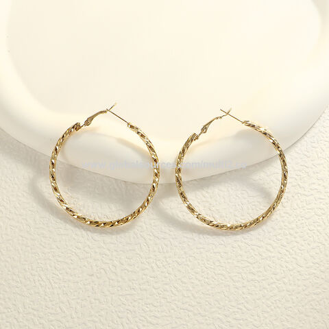 Boucles d'oreilles créoles géométriques exagérées à ressort en or 18 carats, clous d'oreilles en or massif Hip Hop pour femmes, bijoux cadeau pour filles