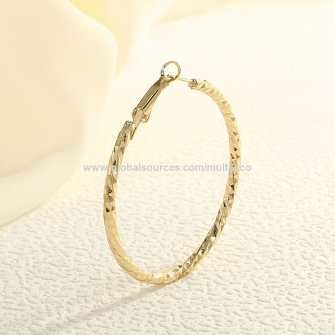 Boucles d'oreilles créoles géométriques exagérées à ressort en or 18 carats, clous d'oreilles en or massif Hip Hop pour femmes, bijoux cadeau pour filles