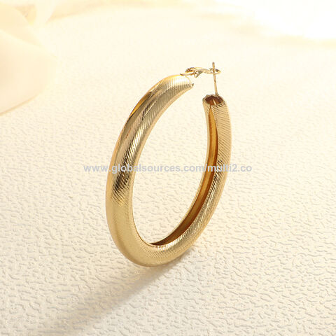 Boucles d'oreilles créoles géométriques exagérées à ressort en or 18 carats, clous d'oreilles en or massif Hip Hop pour femmes, bijoux cadeau pour filles