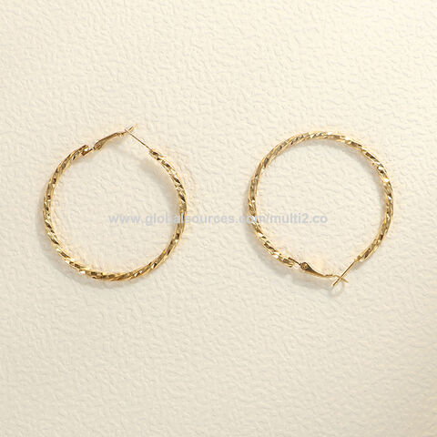 Boucles d'oreilles créoles géométriques exagérées à ressort en or 18 carats, clous d'oreilles en or massif Hip Hop pour femmes, bijoux cadeau pour filles