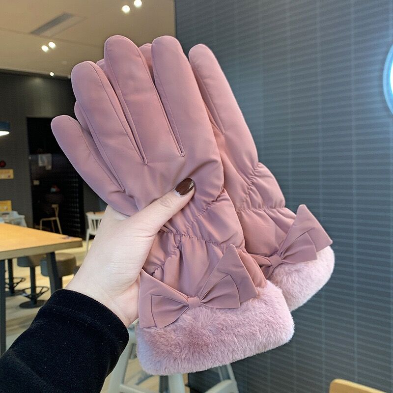 Womens Warm Gloves Outdoor Riding Driving Cute Bow Plus Fleece Touched  Screen Non Slip Winter Driving Gloves Mittens Women