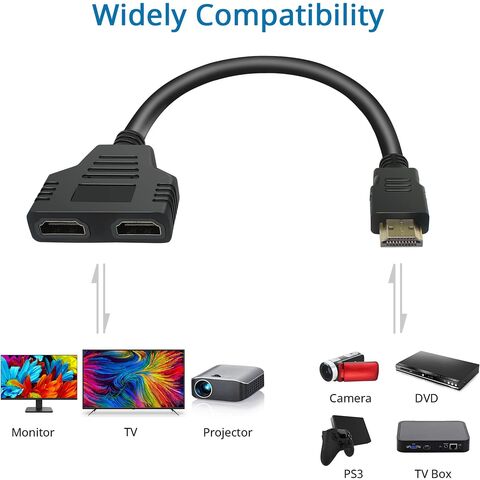 Adaptateur séparateur 1 à 2 voies, mâle à double HDMI, pour TV HD