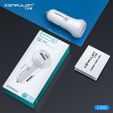 شاحن سيارة Konfulon USB C PD20W وشاحن سيارة للشحن السريع QC3.0 محول شاحن هاتف السيارة لأجهزة iPhone/Android