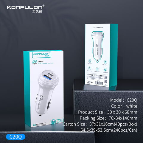 شاحن سيارة Konfulon USB C PD20W وشاحن سيارة للشحن السريع QC3.0 محول شاحن هاتف السيارة لأجهزة iPhone/Android