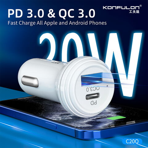 شاحن سيارة Konfulon USB C PD20W وشاحن سيارة للشحن السريع QC3.0 محول شاحن هاتف السيارة لأجهزة iPhone/Android