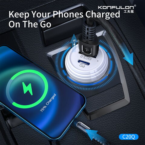 شاحن سيارة Konfulon USB C PD20W وشاحن سيارة للشحن السريع QC3.0 محول شاحن هاتف السيارة لأجهزة iPhone/Android
