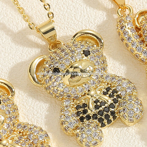 Colar de Cobre Popular de Luxo Banhado a Ouro 14K da Moda Urso com Zircão Hot Sale