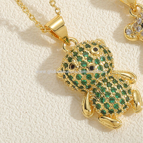 Colar de Cobre Popular de Luxo Banhado a Ouro 14K da Moda Urso com Zircão Hot Sale