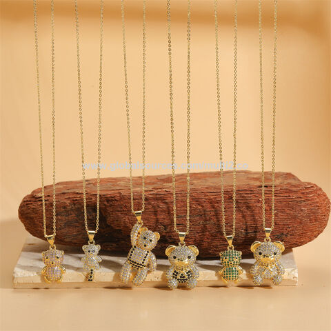 Colar de Cobre Popular de Luxo Banhado a Ouro 14K da Moda Urso com Zircão Hot Sale
