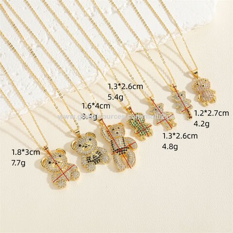 Colar de Cobre Popular de Luxo Banhado a Ouro 14K da Moda Urso com Zircão Hot Sale