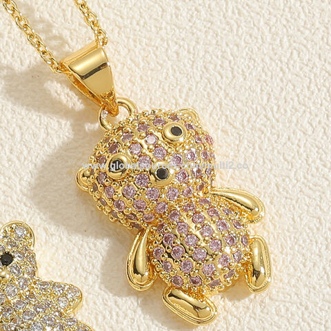 Colar de Cobre Popular de Luxo Banhado a Ouro 14K da Moda Urso com Zircão Hot Sale