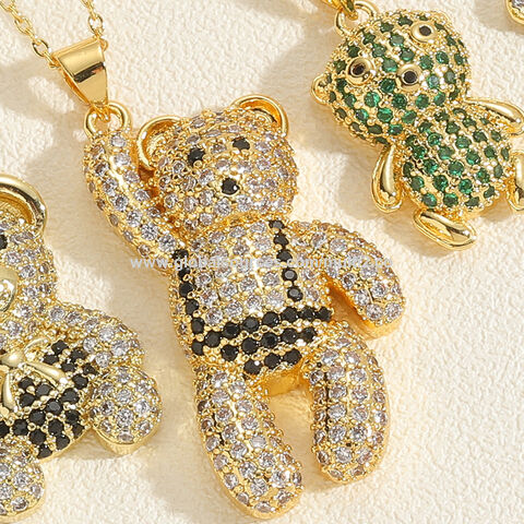 Colar de Cobre Popular de Luxo Banhado a Ouro 14K da Moda Urso com Zircão Hot Sale