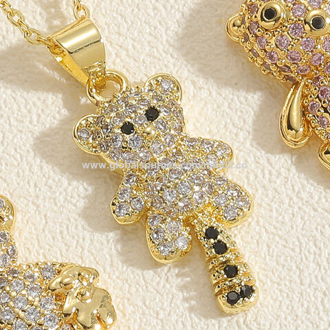 Colar de Cobre Popular de Luxo Banhado a Ouro 14K da Moda Urso com Zircão Hot Sale