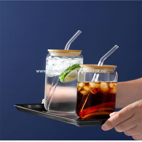Drinking Glass Cup with Bamboo Lid and Clear Straws Top Seller 12 Oz 16 Oz  Cola Can Glass - China Glass Cup and Glass Drinking Ware price