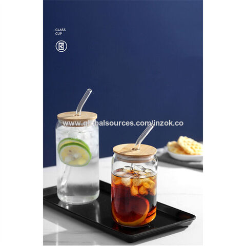 Mason Jars for Drinking Cup Bubble Tea Glass Cup with Bamboo Lid