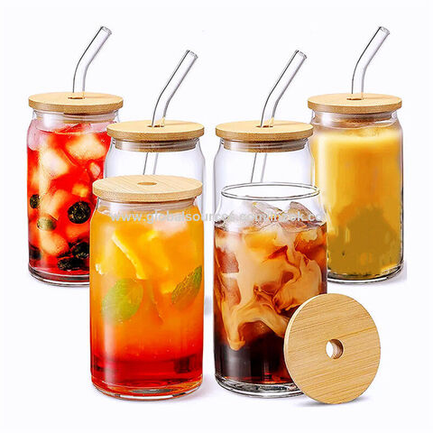 Beer Glass Bamboo Lid Straw Wholesale, Glass Tumbler Lid Straw