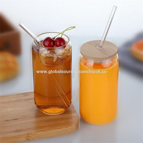 Cool Beer Can Glass with Bamboo Lid Wholesale 