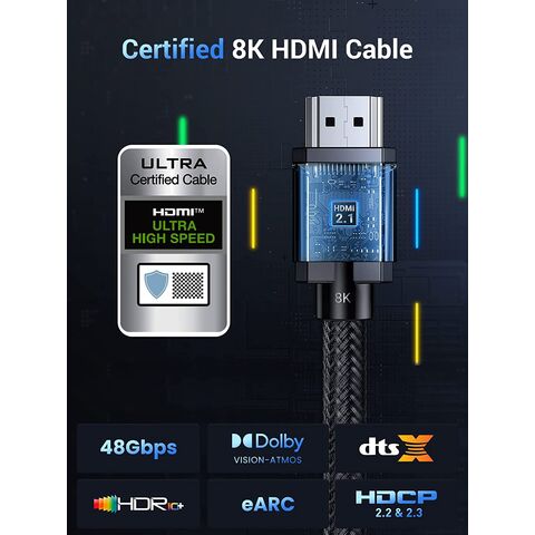  8K HDMI 2.1 Cable 2 FT, Real Certified 48Gbps Ultra